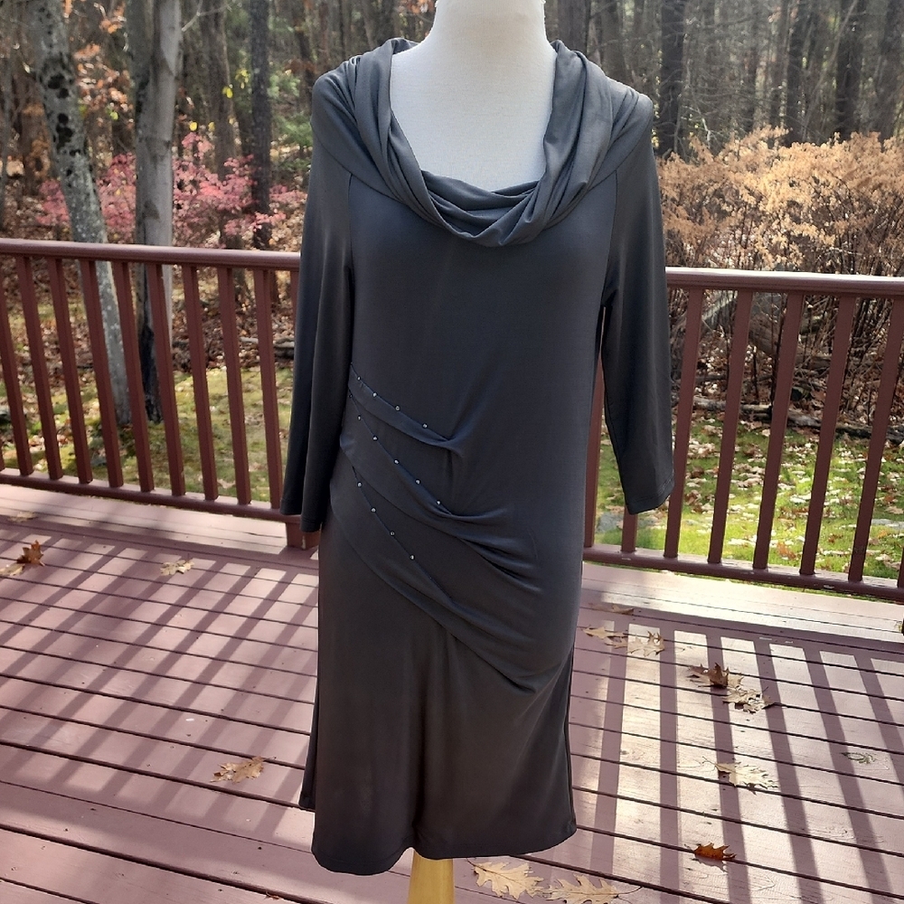 New! Cop.Copine Gray Cowl Neck Dress SZ 1/S with embellishments.